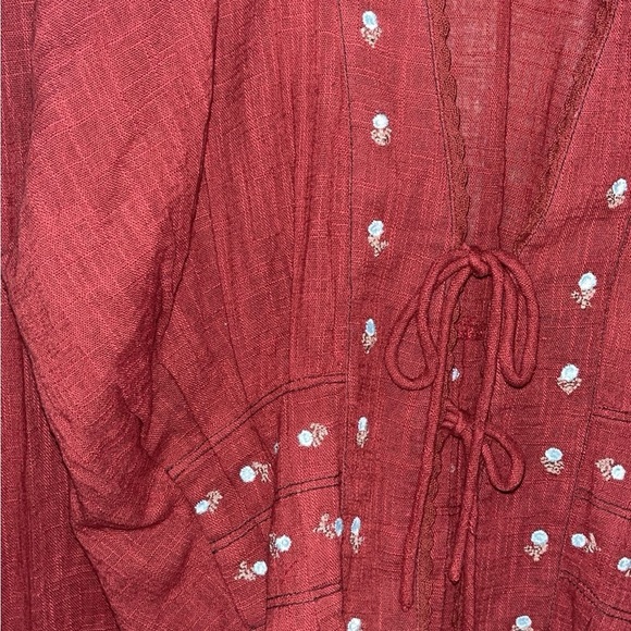 Free People Embroidered Kizzy Floral Tie Top Xs Bohemian Cottagecore - Picture 8 of 8